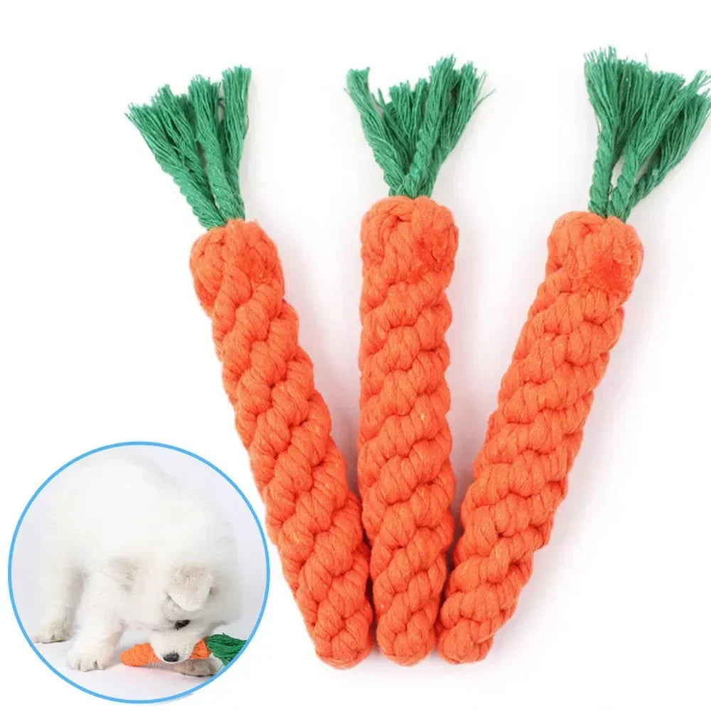 Carrot Shaped Dog Chew Toy Woven Cotton Rope Bite-Resistant Great for Dog Teeth Cleaning and Molar