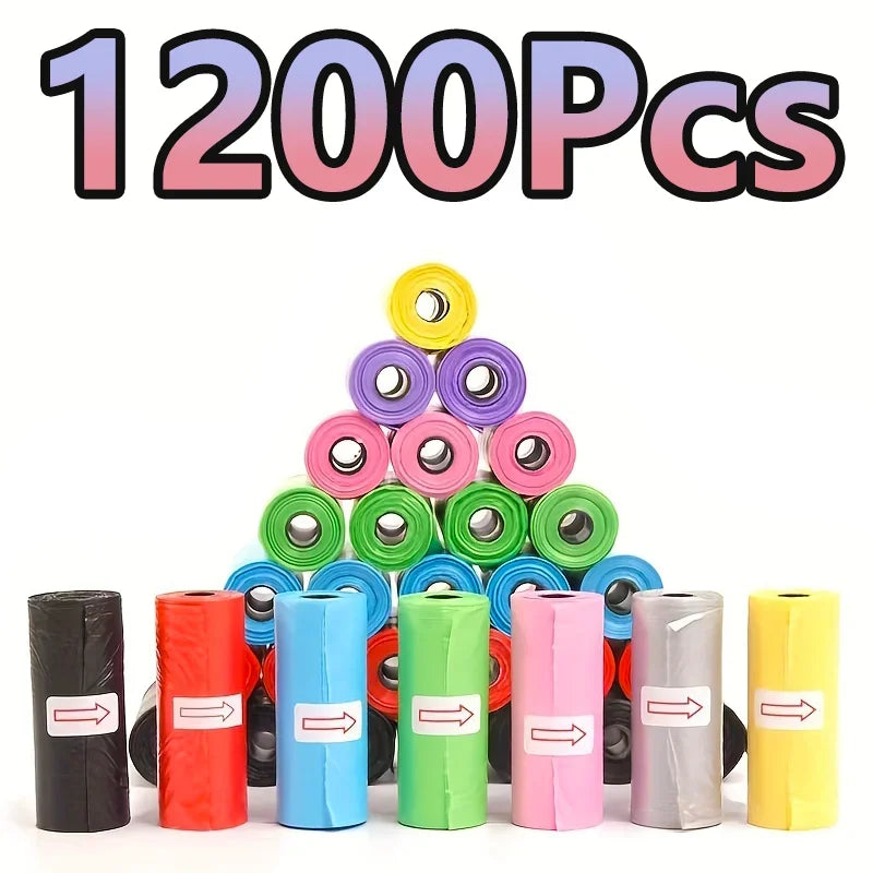 1200Pcs Random Color Cartoon Paw Graphic Dog Poop Bags Pet Poop Bags Leak-Proof Dog Waste Bags for Pet Supplies