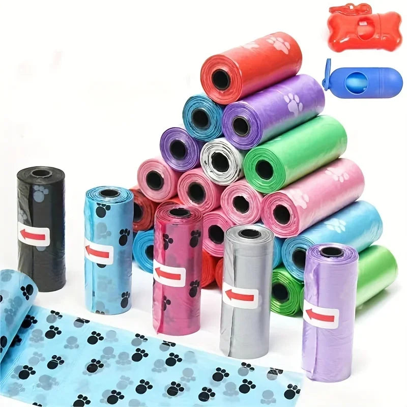 1200Pcs Random Color Cartoon Paw Graphic Dog Poop Bags Pet Poop Bags Leak-Proof Dog Waste Bags for Pet Supplies