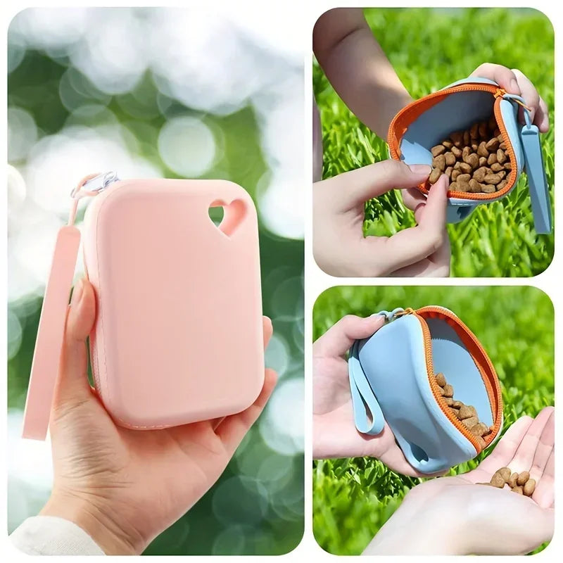 Silicone Pet Food Pouch Outdoor Dog Walking Bag Training Dog Treat Pouch Portable Waterproof Food - Grade Pet Food Storage Bag