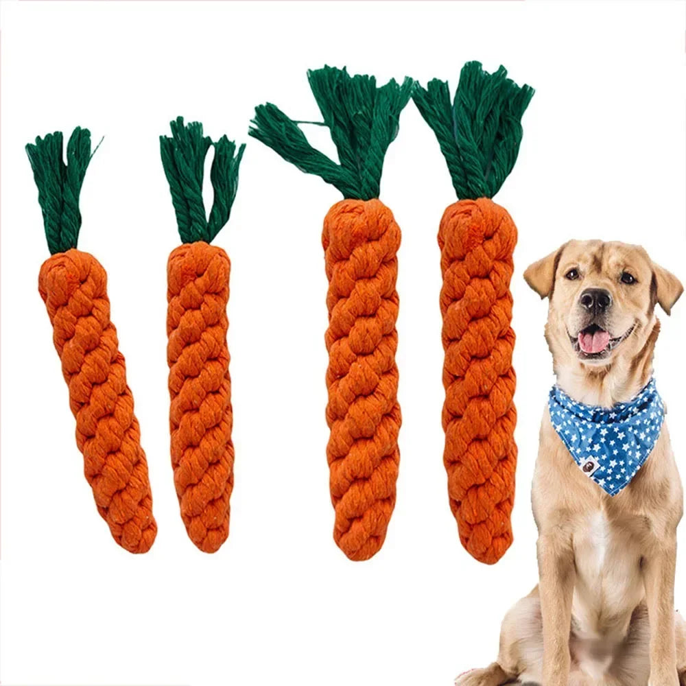 Carrot Shaped Dog Chew Toy Woven Cotton Rope Bite-Resistant Great for Dog Teeth Cleaning and Molar