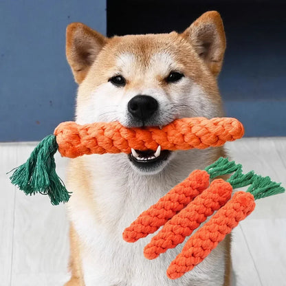 Carrot Shaped Dog Chew Toy Woven Cotton Rope Bite-Resistant Great for Dog Teeth Cleaning and Molar
