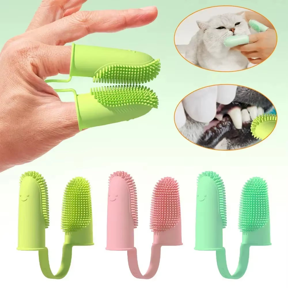 Pet Two-Finger Toothbrush Dog Cat Pet Supplies Teeth Cleaning Finger Set Oral Cleaning Tools Pet Two-Finger Toothbrush Dog Cat