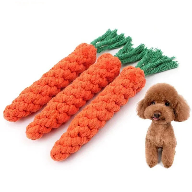 Carrot Shaped Dog Chew Toy Woven Cotton Rope Bite-Resistant Great for Dog Teeth Cleaning and Molar