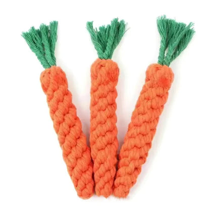 Carrot Shaped Dog Chew Toy Woven Cotton Rope Bite-Resistant Great for Dog Teeth Cleaning and Molar