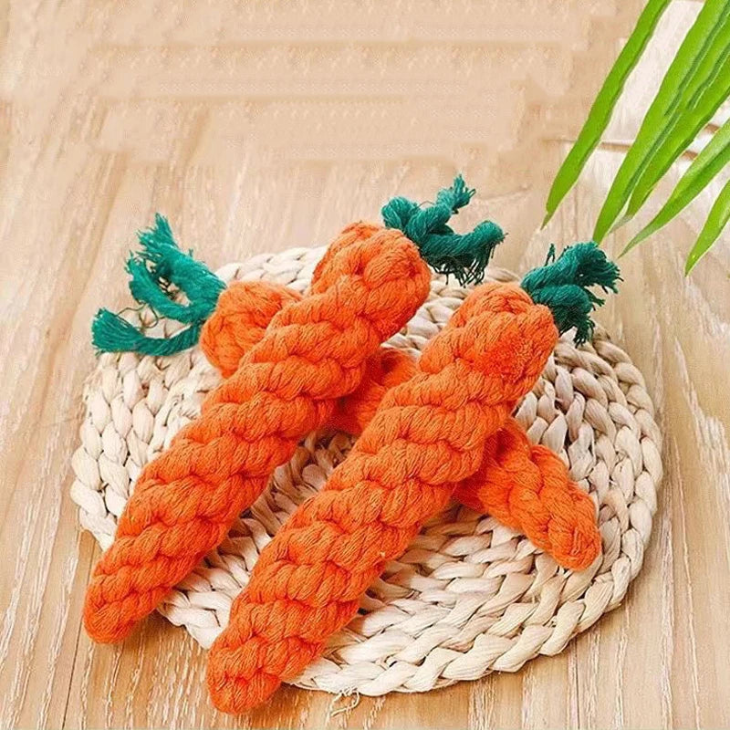 Carrot Shaped Dog Chew Toy Woven Cotton Rope Bite-Resistant Great for Dog Teeth Cleaning and Molar