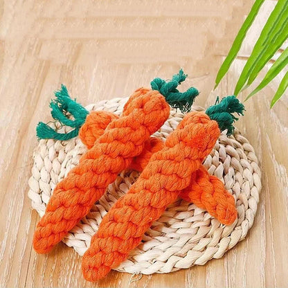 Carrot Shaped Dog Chew Toy Woven Cotton Rope Bite-Resistant Great for Dog Teeth Cleaning and Molar